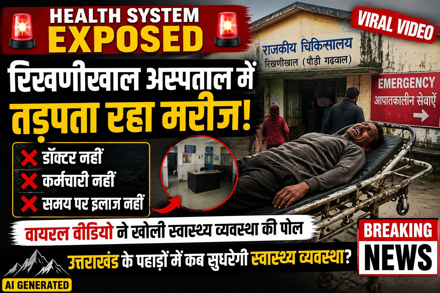 दर्द से तड़पता रहा मरीज, अस्पताल में नहीं मिला उपचार; रिखणीखाल अस्पताल का वीडियो वायरल