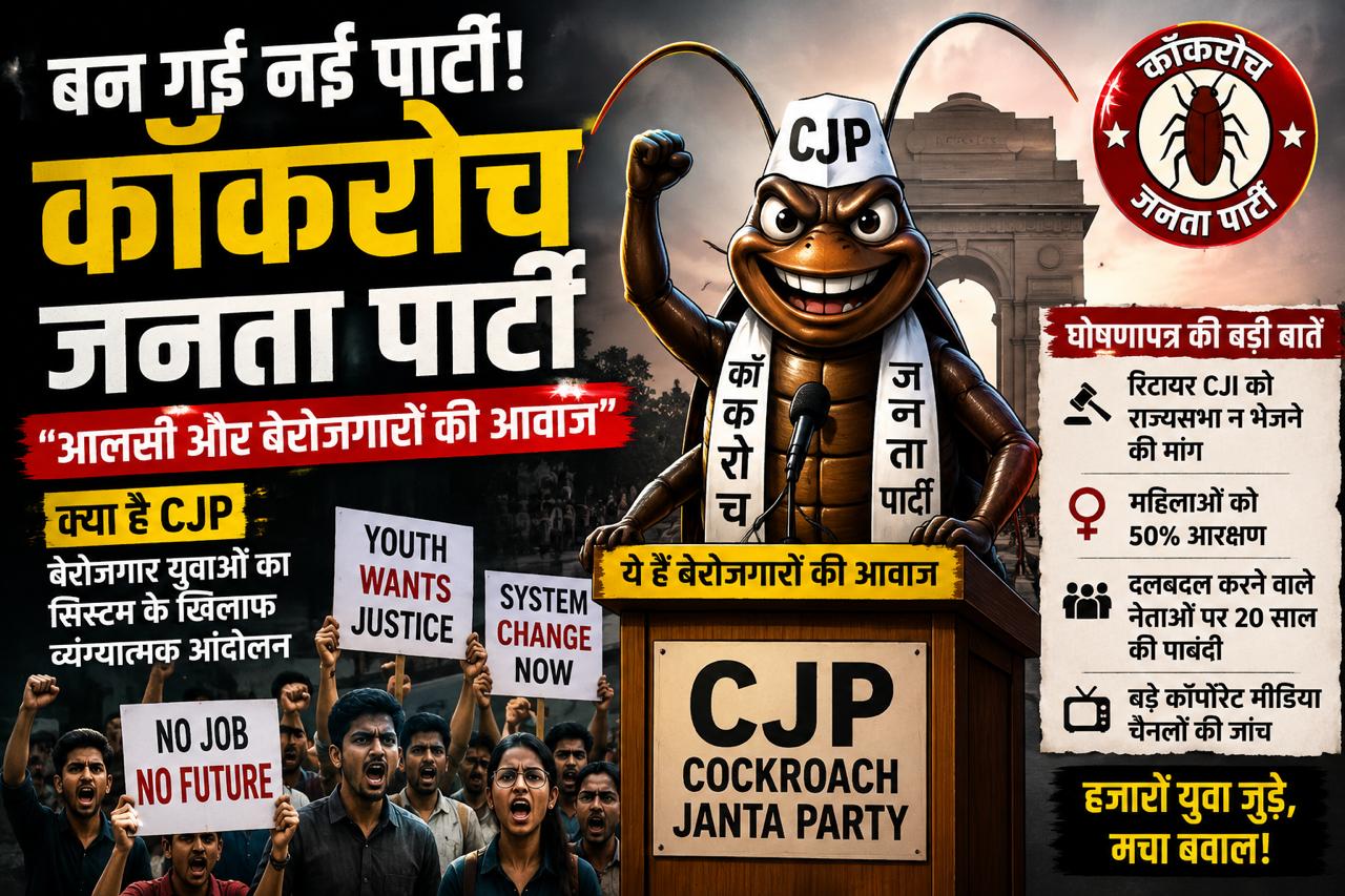 “कॉकरोच जनता पार्टी” बनी सोशल मीडिया पर चर्चा का विषय, बेरोजगारी और सिस्टम पर व्यंग्य के जरिए युवाओं को जोड़ने की कोशिश