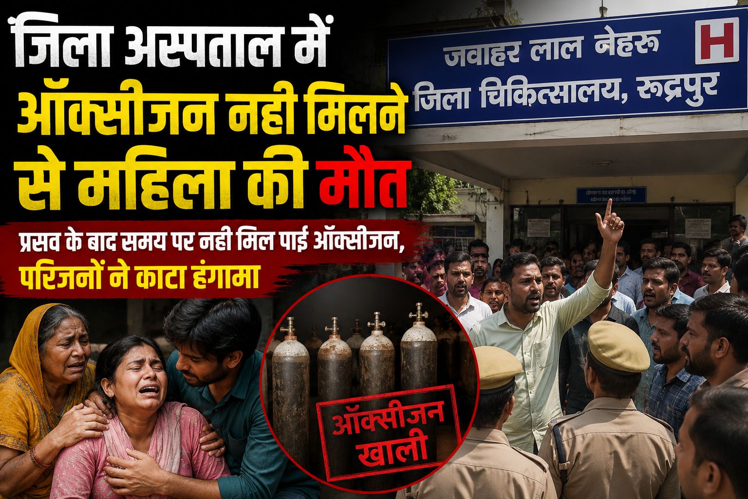 रूद्रपुर जिला अस्पताल में प्रसूता की मौत, ऑक्सीजन न मिलने का आरोप