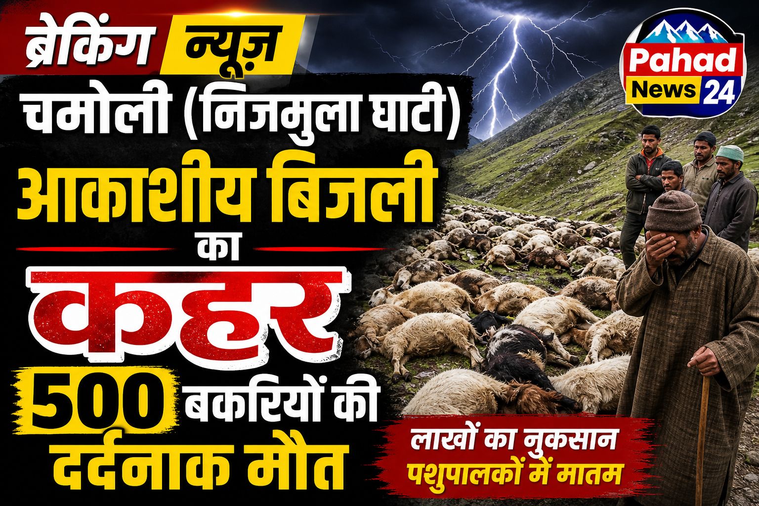आकाशीय बिजली का कहर — 500 बकरियों की दर्दनाक मौत, पशुपालकों पर टूटा दुखों का पहाड़