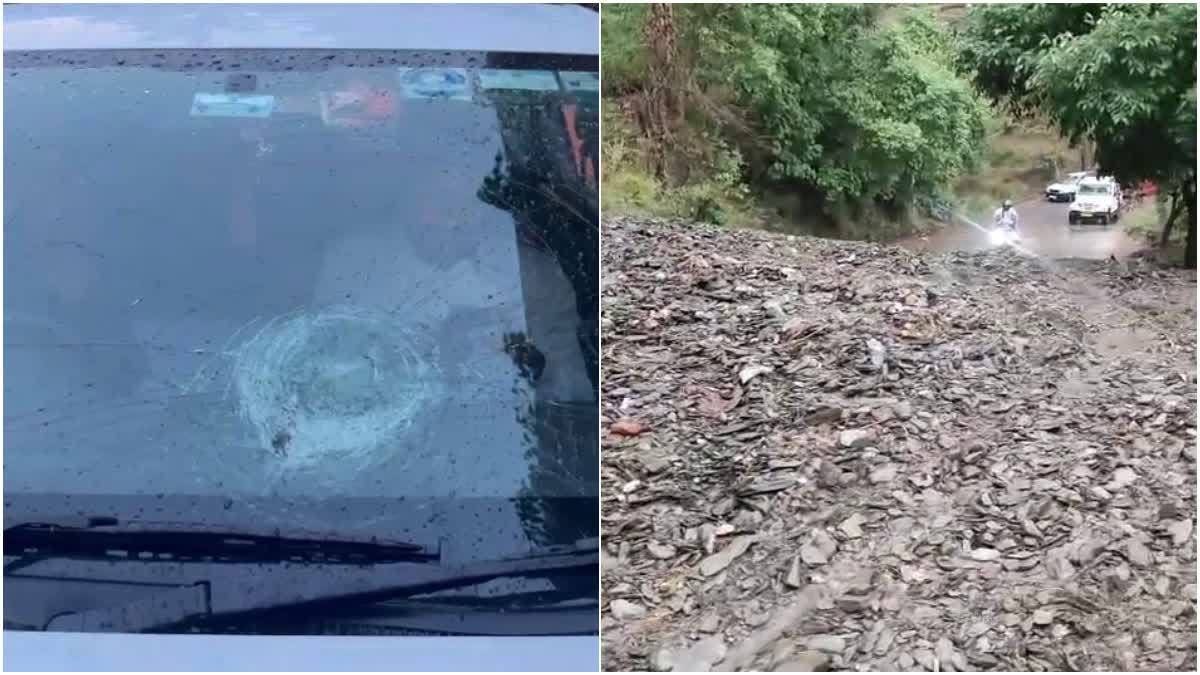 भारी बारिश के बाद पहाड़ों पर लैंडस्लाइड, कैबिनेट मंत्री सतपाल महाराज की कार पर गिरा पत्थर, बड़ा हादसा टला