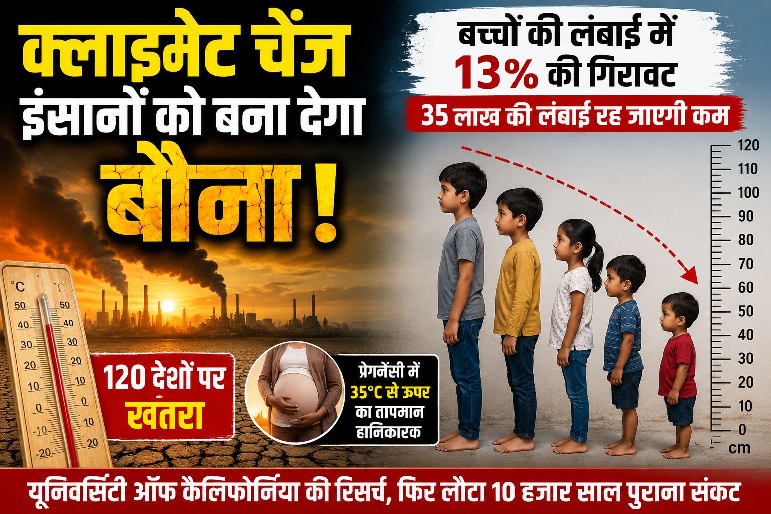 जलवायु परिवर्तन इंसानों को बना सकता है ‘बौना’!  यूनिवर्सिटी ऑफ कैलिफोर्निया की रिसर्च में बड़ा खुलासा, 120 देशों के बच्चों की लंबाई पर खतरा