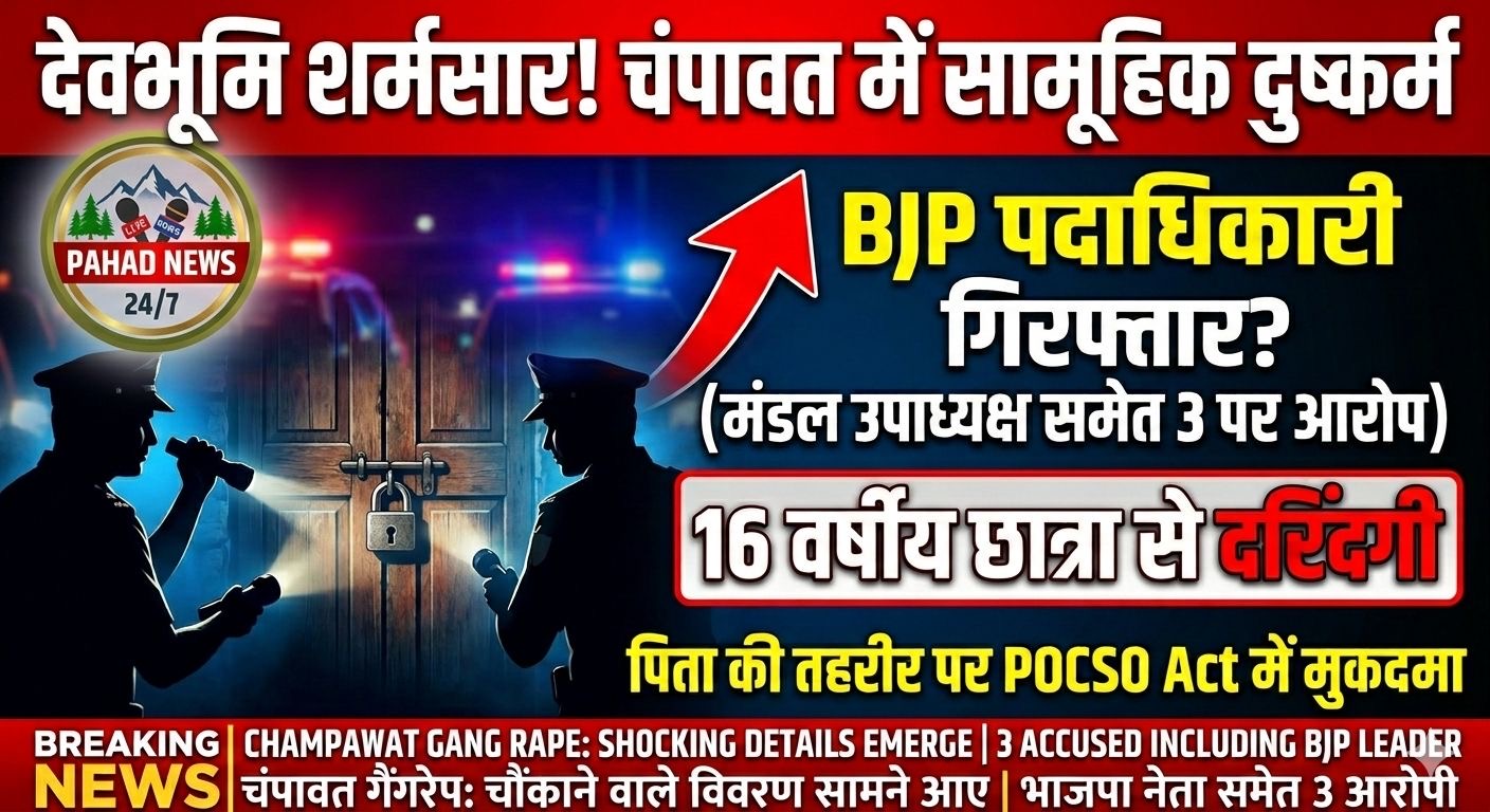 देवभूमि शर्मसार: चंपावत में नाबालिग से सामूहिक दुष्कर्म, भाजपा पदाधिकारी समेत तीन पर आरोप
