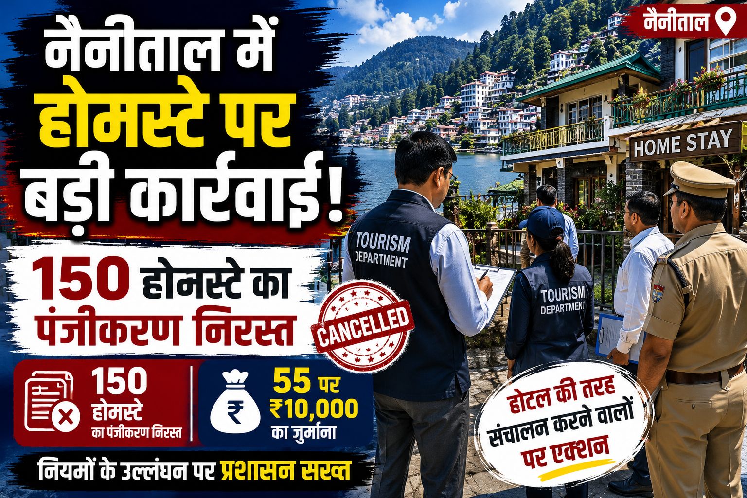नैनीताल में बड़ी कार्रवाई: नियमों के विपरीत संचालित 150 होमस्टे का पंजीकरण निरस्त, 55 पर जुर्माना