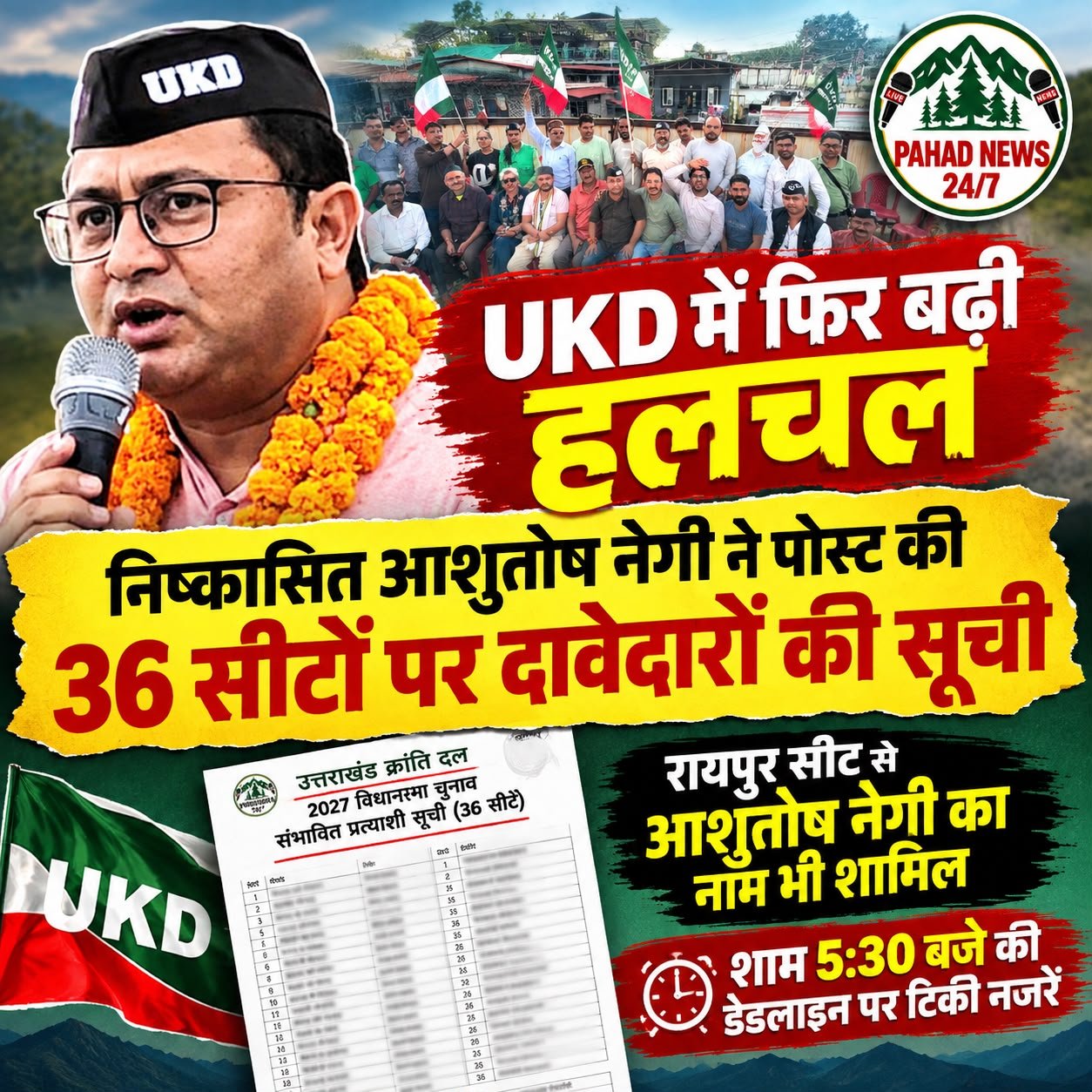 36 सीटों की सूची से UKD में फिर घमासान, निष्कासित आशुतोष नेगी का नाम भी शामिल