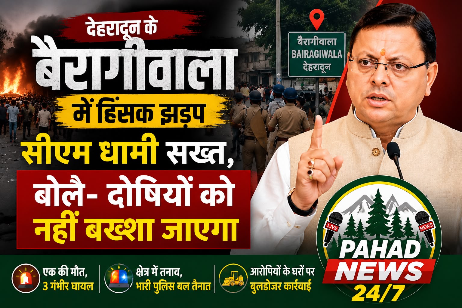 देहरादून के बैरागीवाला में हिंसक झड़प पर सीएम धामी सख्त, बोले- दोषियों को नहीं बख्शा जाएगा